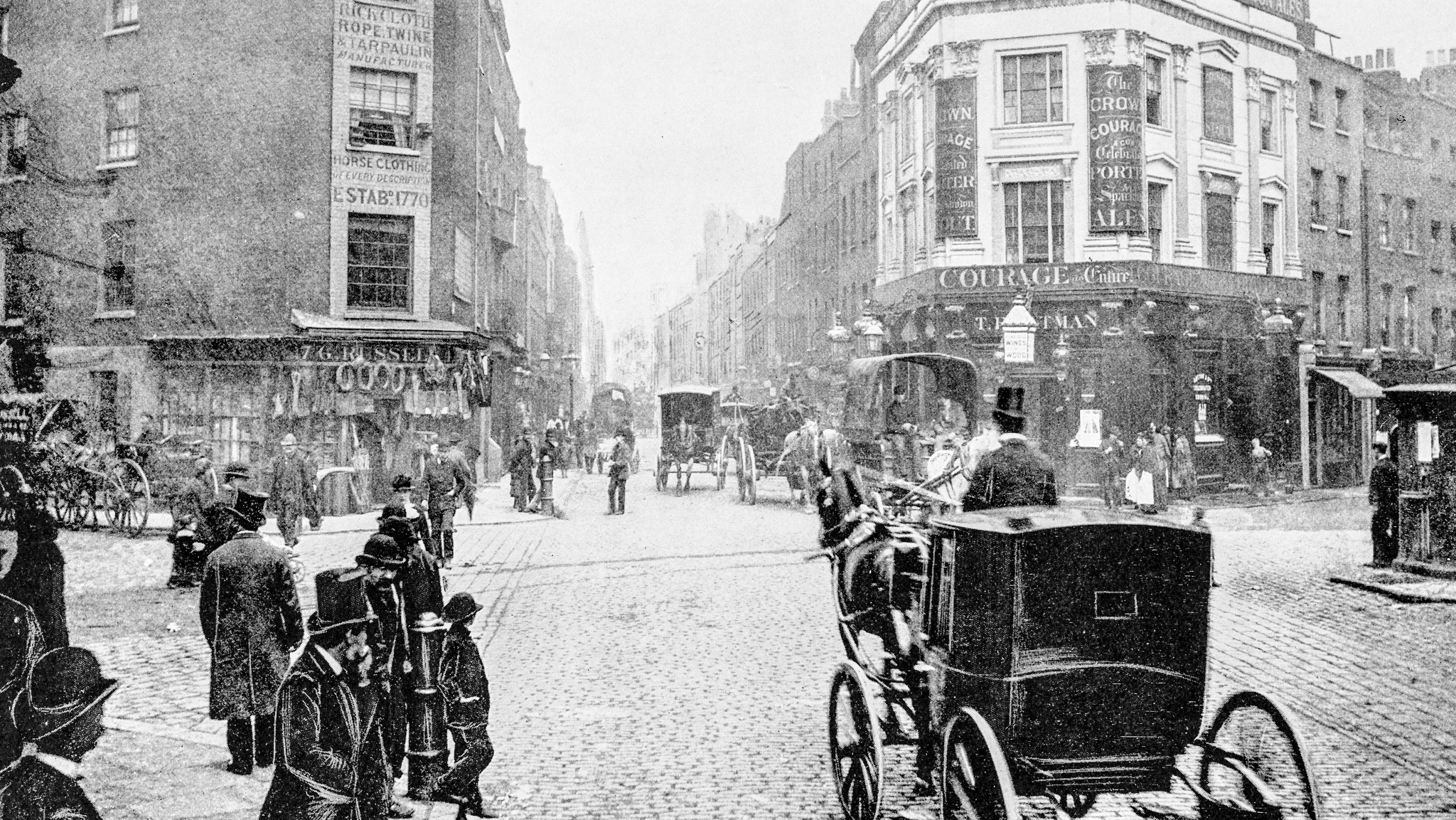 Antique photograph of Seven Dials junction in London (19th century) stock photo